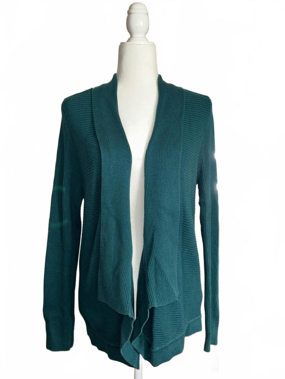 White House Black Market Teal Green Open Front Knit Cardigan